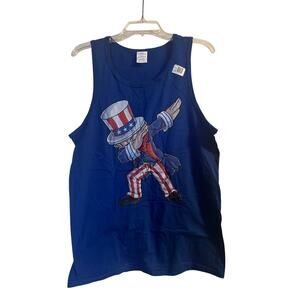 NWOT Port and Company Men's Cut Royal Blue Tank Top Uncle Sam Dabbing Size M